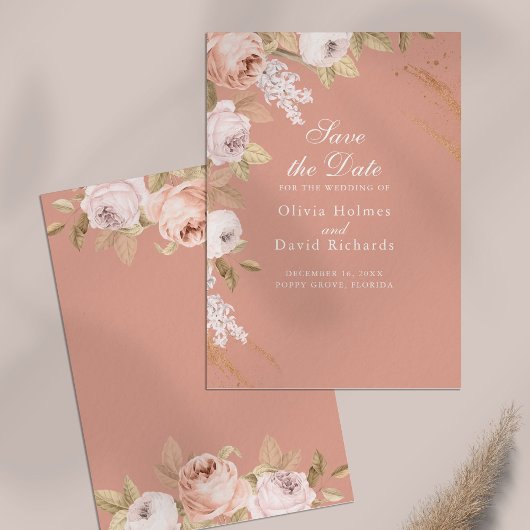 Boho Roze Pioenrozen Bewaar de Datum Kaart