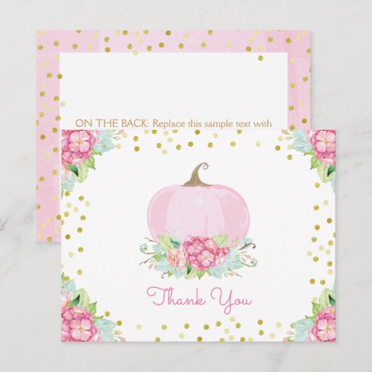 Boho roze pompoen Baby shower dank u kaart (Voorkant / Achterkant)