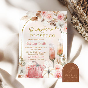 Boho Roze Pompoen en Prosecco Bruidsfeest Kaart