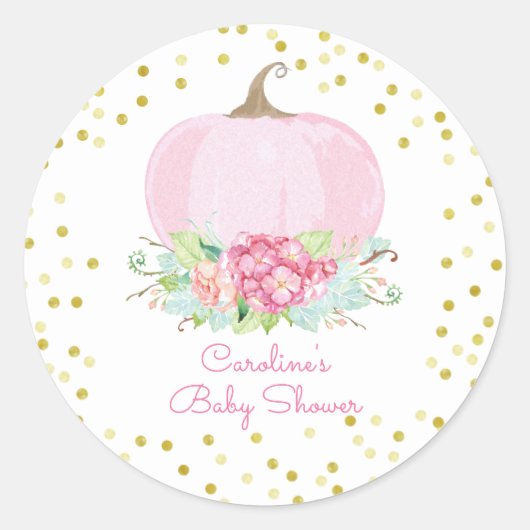 Boho roze pompoen gouden Stippen baby meisje douch Ronde Sticker (Voorkant)