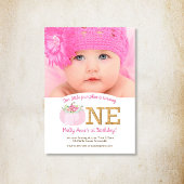 Boho roze pompoen Herfst 1e verjaardag meisje foto Kaart