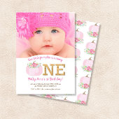 Boho roze pompoen Herfst 1e verjaardag meisje foto Kaart