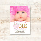Boho roze pompoen Herfst 1e verjaardag meisje foto Kaart