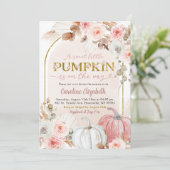 Boho Roze Pompoen Herfst Baby Shower Kaart (Staand voorkant)