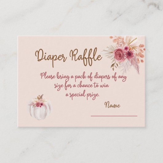 Boho Roze Pompoen Herfst Luier Raffle Informatiekaartje (Voorkant)