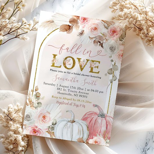 Boho Roze Pompoen Verliefd Bruiloft Feest Kaart