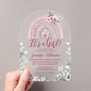 boho roze regenboog bloem meisje baby shower acryl uitnodigingen
