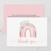 Boho Roze Regenboog met Witte Rozen Bedankkaart (Voorkant / Achterkant)