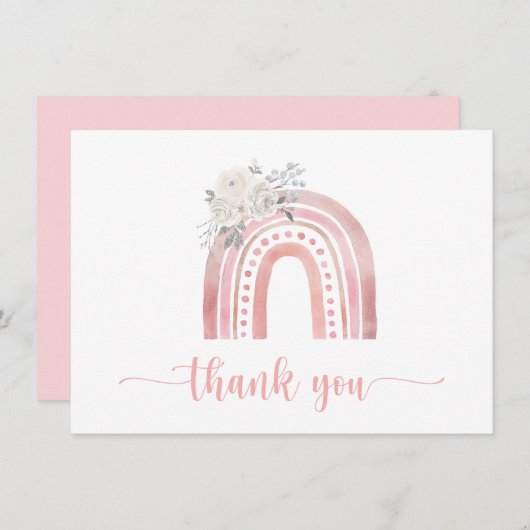 Boho Roze Regenboog met Witte Rozen Bedankkaart (Voorkant / Achterkant)