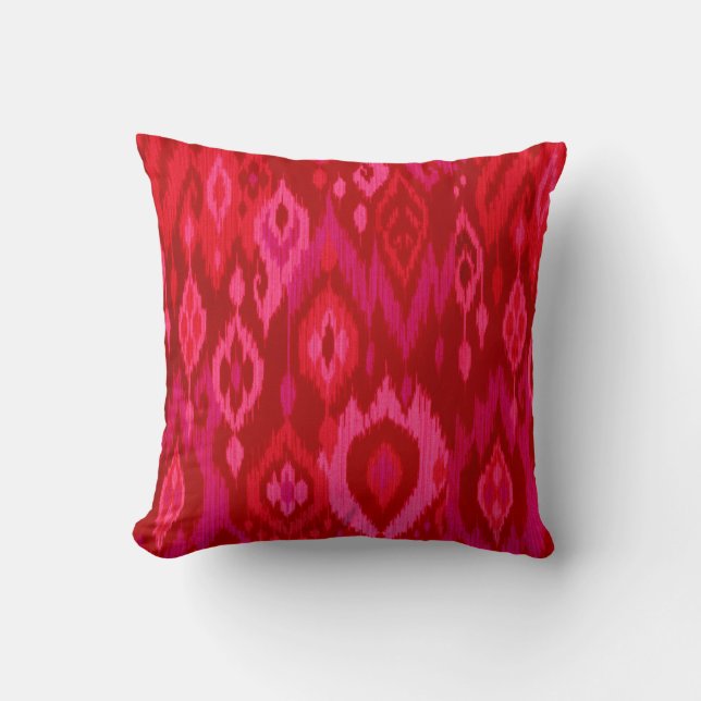 Boho Roze rode roze fuchsia Ikat Tribal Tapestry Kussen (Voorkant)