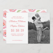 Boho Roze Roos Bloemen Waterverf - Save the Date (Voorkant / Achterkant)