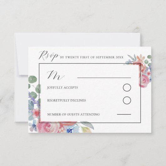 Boho Roze Roos Bloemen Waterverf Trouwen RSVP Kaar (Achterkant)