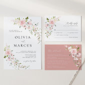 Boho Roze Rose Bloemen Botanische Bruiloft Uitnodi Kaart