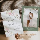 Boho Roze Rose Bloemen Botanische Bruiloft Uitnodi Kaart