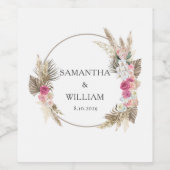 Boho Roze Rose Bloemen Gepersonaliseerde bruiloft Wijn Etiket (Enkel label)