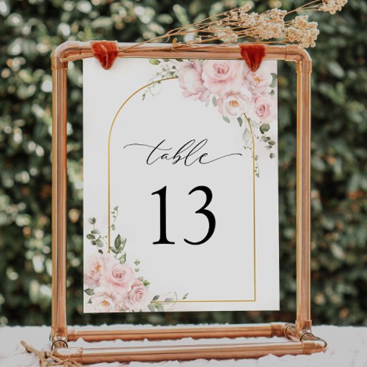 Boho Roze Roze Bloemenboog Tafelnummer