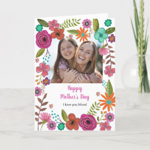 Boho roze roze moederdag tekening kaart