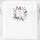 Boho roze roze moederdag tekening ronde sticker (Tas)