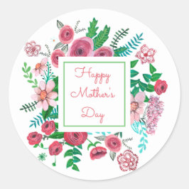 Boho roze roze moederdag tekening ronde sticker