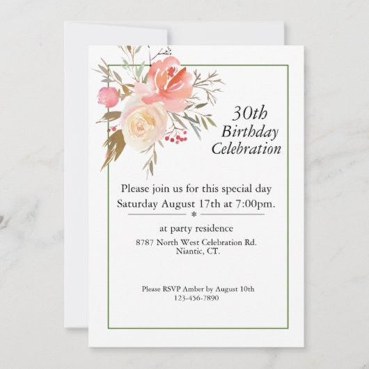 Boho Roze Rozen,  30e Verjaardag Kaart (Voorkant)