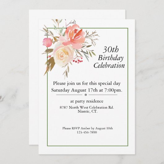 Boho Roze Rozen,  30e Verjaardag Kaart (Voorkant / Achterkant)