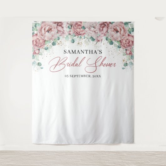 Boho roze rozen bloemengoud bruidsdouche wandkleed (Voorkant)