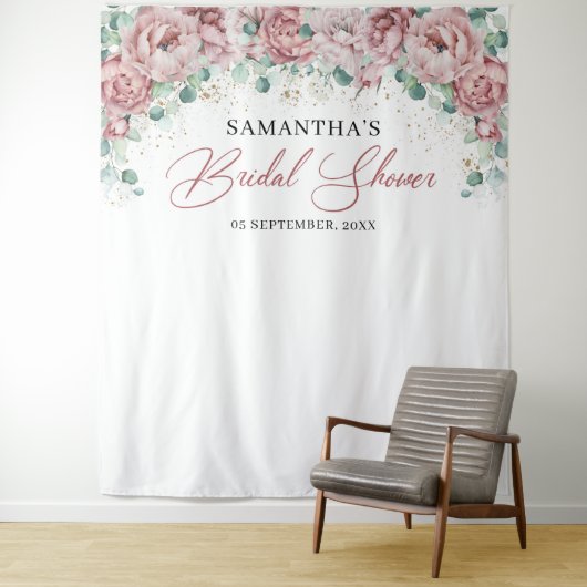 Boho roze rozen bloemengoud bruidsmeesterschap wandkleed (In situ)