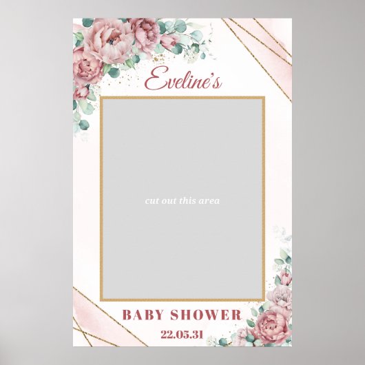 Boho roze rozen gouden baby shower foto prop poster (Voorkant)