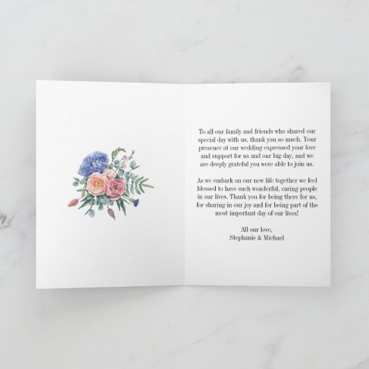 Boho roze rozen groen  damast bruiloft bedankkaart (Binnen)