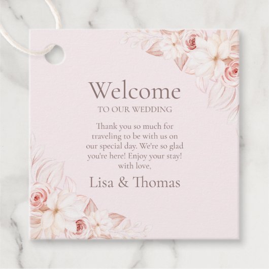 Boho roze rozen welkom cadeau Label (Voorkant)