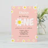 Boho Roze Schattige Daisy 1e Verjaardag Bloem Foto Kaart (Staand voorkant)