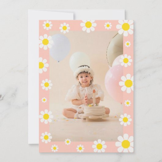 Boho Roze Schattigee Daisy Flowers 1e Verjaardag F Kaart (Achterkant)
