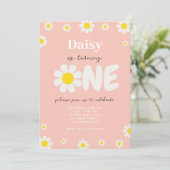 Boho Roze Schattigee Daisy Flowers 1e Verjaardag Kaart (Staand voorkant)