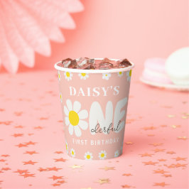 Boho Roze Schattigee Daisy Flowers 1e verjaardagsf Papieren Bekers