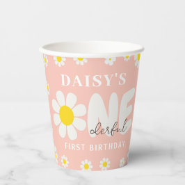 Boho Roze Schattigee Daisy Flowers 1e verjaardagsf Papieren Bekers