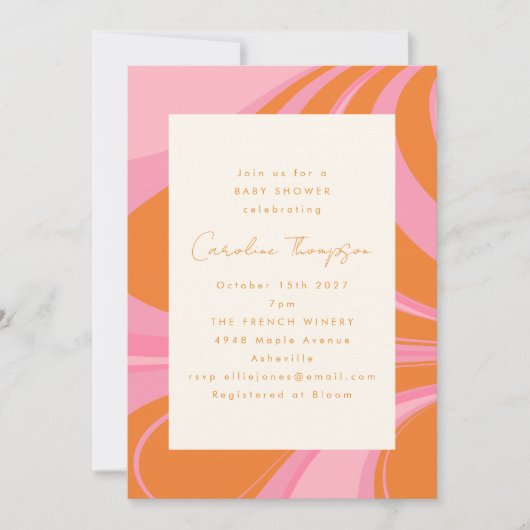 Boho Roze Sinaasappel Abstract Marmeren Baby showe Kaart (Voorkant)