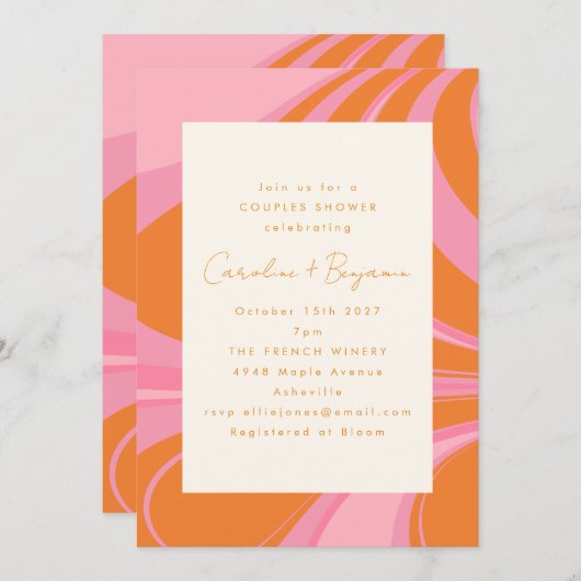 Boho Roze Sinaasappel Abstract Marmeren Koppels Do Kaart (Voorkant / Achterkant)