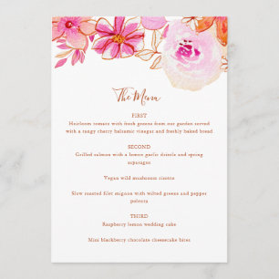 Boho roze Sinaasappel bloemen aangepaste bruiloft Menu
