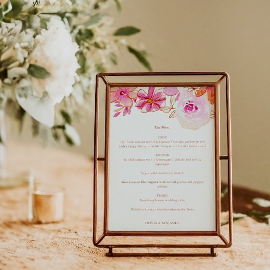 Boho Roze Sinaasappel Bloemen Chique Custom Bruilo Menu