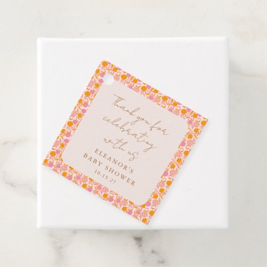 Boho Roze Sinaasappel Bloemen Schattige Baby showe Bedankjes Labels (In situ)