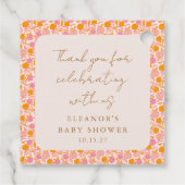 Boho Roze Sinaasappel Bloemen Schattige Baby showe Bedankjes Labels (Achterkant)