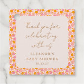 Boho Roze Sinaasappel Bloemen Schattige Baby showe Bedankjes Labels (Voorkant)