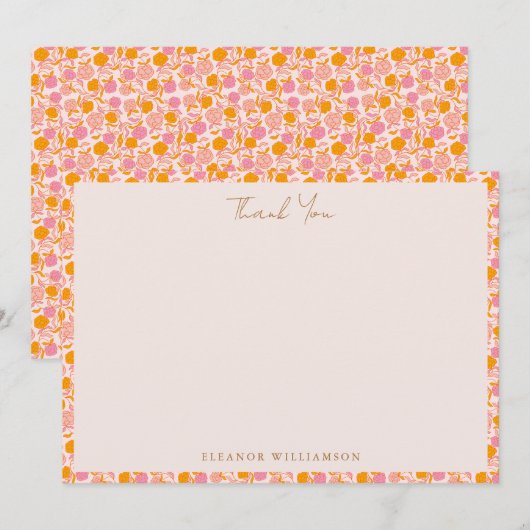 Boho Roze Sinaasappel Bloemen Schattige Baby showe Bedankkaart (Voorkant / Achterkant)