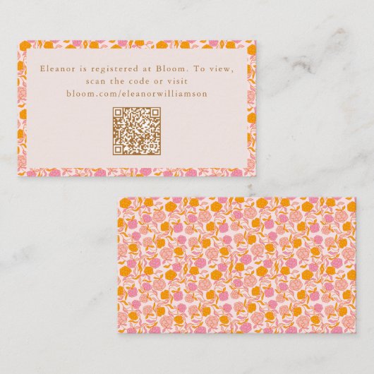 Boho Roze Sinaasappel Bloemen Schattige Baby showe Informatiekaartje (Voorkant / Achterkant)