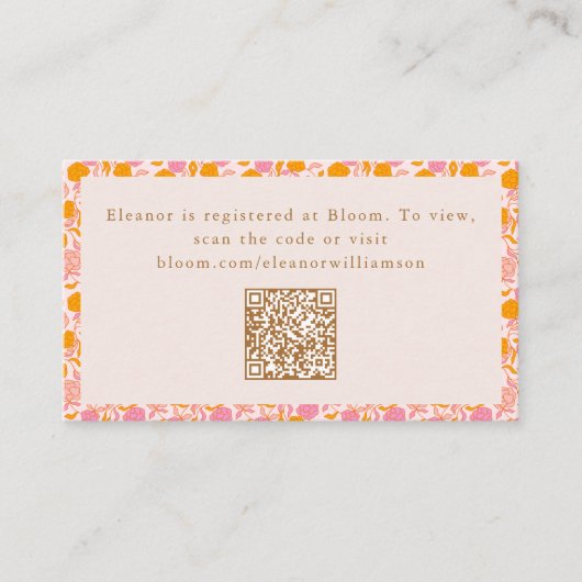 Boho Roze Sinaasappel Bloemen Schattige Baby showe Informatiekaartje (Voorkant)