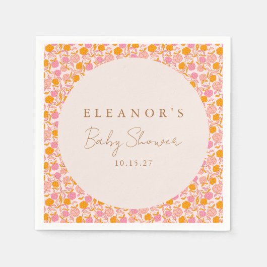 Boho Roze Sinaasappel Bloemen Schattige Baby showe Servet (Voorkant)