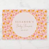 Boho Roze Sinaasappel Bloemen Schattige Baby showe Sparkling Wijnetiket (Enkel label)