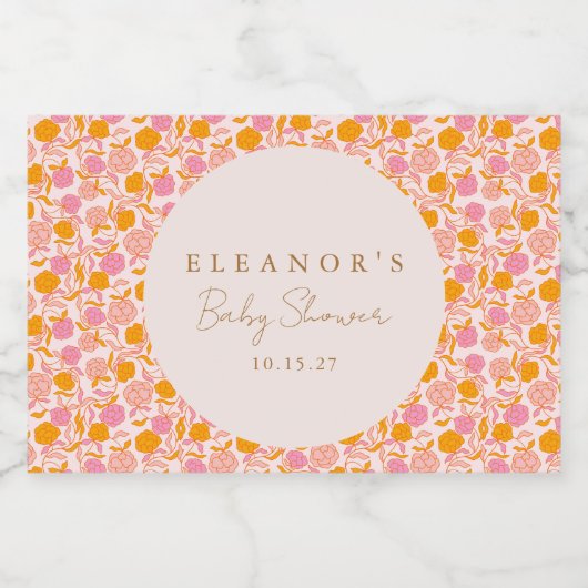 Boho Roze Sinaasappel Bloemen Schattige Baby showe Sparkling Wijnetiket (Enkel label)