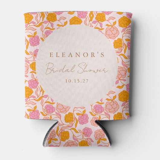 Boho Roze Sinaasappel Bloemen Schattige Vrijgezell Blikjeskoeler (Voorkant)