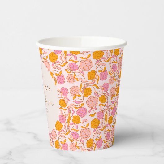 Boho Roze Sinaasappel Bloemen Schattige Vrijgezell Papieren Bekers (Links)